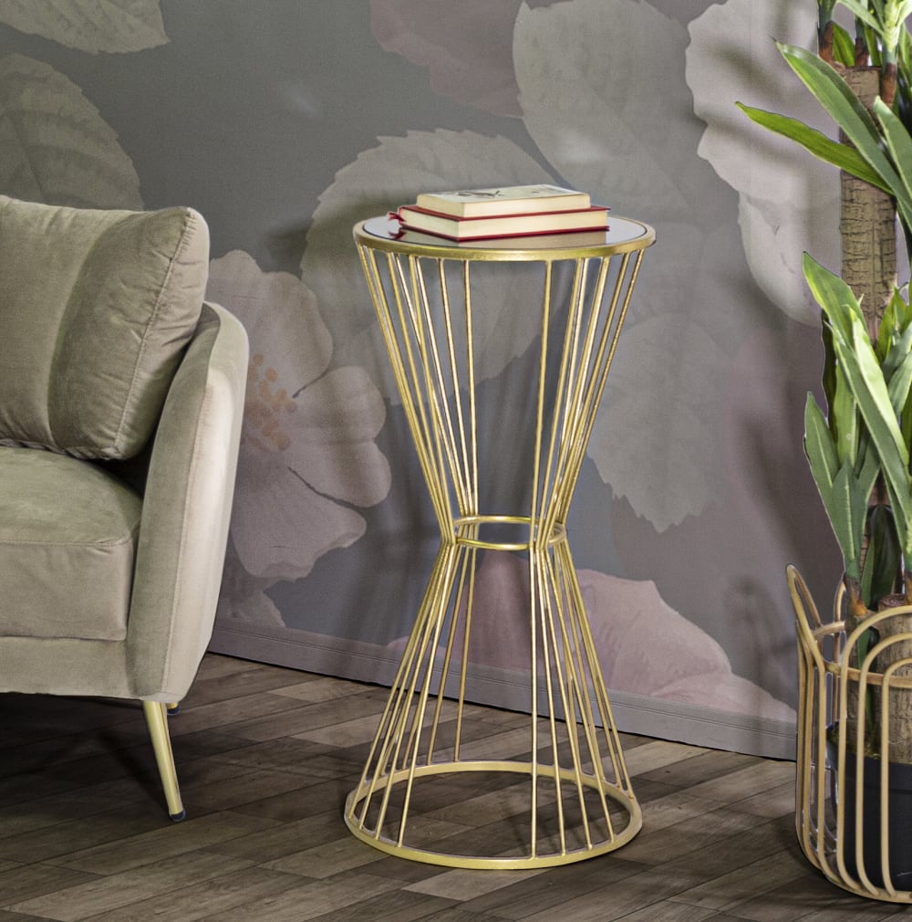 Runder Tisch aus Metall mit Spiegelplatte Ø cm 50x100 50x100x50cm Metall Gold Mauro Ferretti Möbel Wohnzimmermöbel Beistelltische