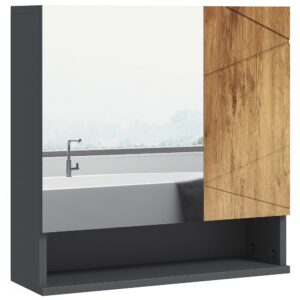 Anthrazitholz-Spiegelbadschrank mit Mehrfachfach 55x55x17cm Spanplatte Grau Kleankin Möbel Badezimmermöbel