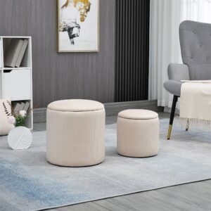 wohnli-moebel-suche-M23168485-1 Lot de 2 poufs coffres 2 en 1 velours cotelé tissu crème 40x41x40cm PES - Polyester Beige Homcom Sofas und Sessel Sessel, Poufs und Fußbänke Sitzsäcke