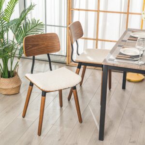 Polsterstühle (2er Set) aus Holz und Wolle Weiß 50x82x44cm Stoff Weiß Nordlys Möbel Esszimmermöbel Stühle