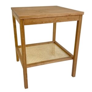 wohnli-moebel-suche-M23168737 Wohnli Möbelsuche - Beistelltisch aus Massivholz in Eiche mit Ablage aus Rattan 45x45 cm
