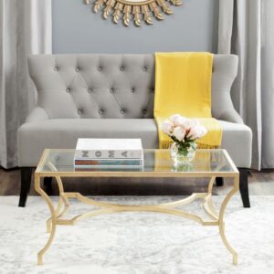 Couchtisch aus Eisen/Glas Gold 95x43x50cm Stahl Gold Safavieh Möbel Wohnzimmermöbel Couchtische