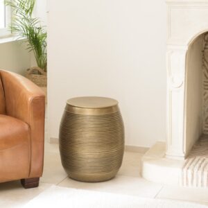 Geribbelde bijzettafel B40cm H45cm 41x47x41cm Aluminium Gold MACABANE Möbel Wohnzimmermöbel Beistelltische