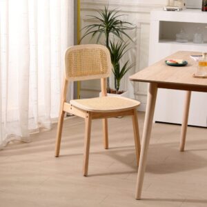 Esszimmerstühle (2er Set) aus Massivholz und Rattan Braun 49x80x46cm Holz Beige Nordlys Möbel Esszimmermöbel Stühle