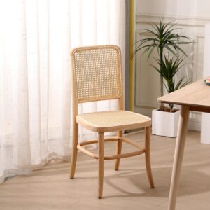 Esszimmerstühle (2er Set) aus Massivholz und Rattan Braun 46x90x44cm Holz Beige Nordlys Möbel Esszimmermöbel Stühle