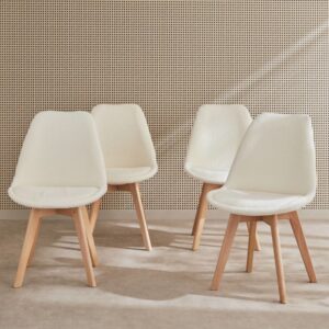 wohnli-moebel-suche-M23173915-1 4er-Set Stühle mit weißem Bouclé-Bezug 47x81x55cm Harz Weiß sweeek Möbel Esszimmermöbel Stühle