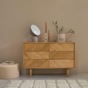 Massive mindi Kommode 120 cm 120x83x40cm Holz Beige BERAH GETAH Möbel Schlafzimmermöbel Kommoden