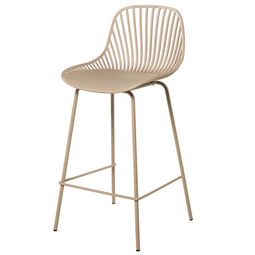 Wohnli Möbelsuche - Küchenhocker aus Polypropylen mit Metallbeinen in Beige.