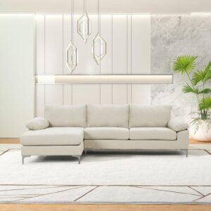Ecksofa links 4-5 Plätze in beigem Samt 262x77x132cm Holz Beige Concept Usine Sofas und Sessel Sofas Ecksofas