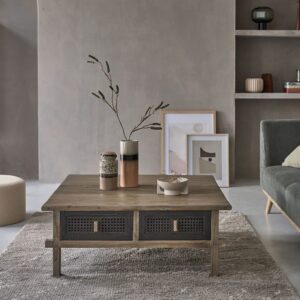 Couchtisch aus recyceltem massivem Holz 100 cm 100x40x100cm Holz Grau BERAH GETAH Möbel Wohnzimmermöbel Couchtische