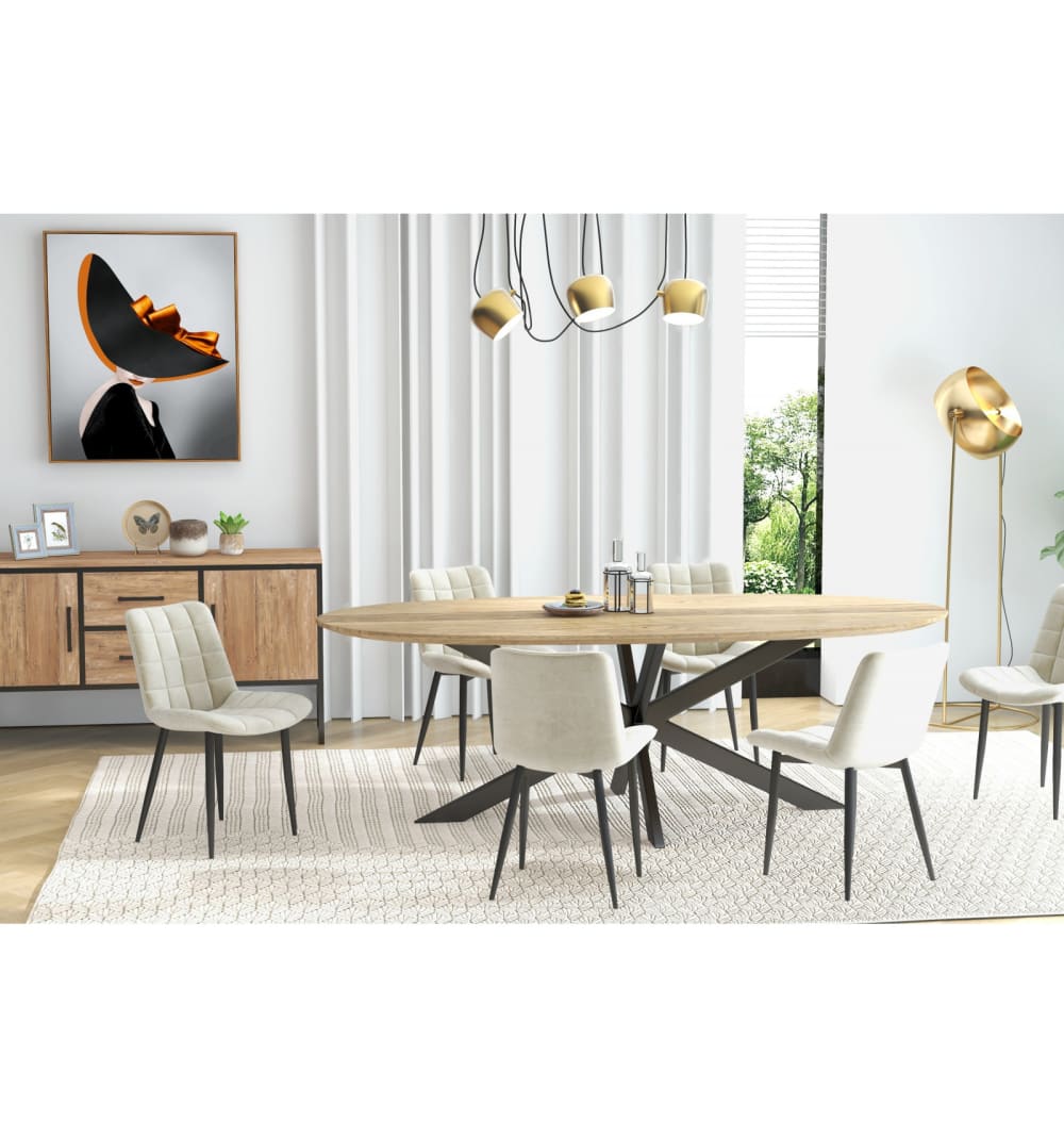 2er Set stuhl aus Vanillesamt und schwarzem Metall 61x86x51cm Samt Weiß Moloo Möbel Esszimmermöbel Stühle