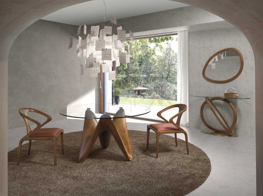 wohnli-moebel-suche-M24001612-1 Esstisch runde gehärtetes Glas aus walnussfarbenes Holz 130x75x130cm Glas Braun Angel Cerda Möbel Esszimmermöbel Esstische