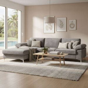 Sofa-Ecke links 4-5 Plätze in grauem Samt 262x77x132cm Holz Grau Concept Usine Sofas und Sessel Sofas Ecksofas