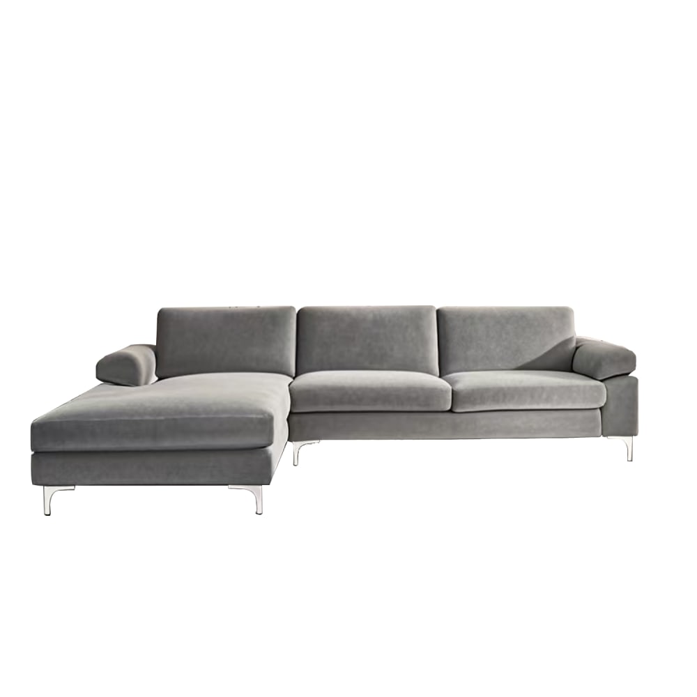 wohnli-moebel-suche-M24001626 Wohnli Möbelsuche - Sofa-Ecke links 4-5 Plätze in grauem Samt