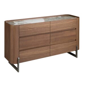 wohnli-moebel-suche-M24002201 Wohnli Möbelsuche - Kommode aus Nussbaum und dunklem Metallstahl mit Porzellanmarmorplatte