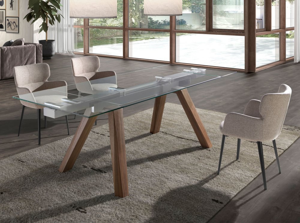 wohnli-moebel-suche-M24002233-1 Ausziehbarer Esstisch Rechteckig gehärtetes Glas 90x76x160cm Glas Braun Angel Cerda Möbel Esszimmermöbel Esstische