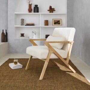 wohnli-moebel-suche-M24003355-1 Skandinavischer Sessel aus Hevea-Holz mit Bouclé-Bezug 70x81x75cm Stoff Beige sweeek Sofas und Sessel Sessel, Poufs und Fußbänke Sessel