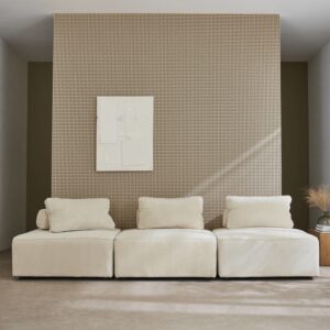 wohnli-moebel-suche-M24003376-1 3er Set Sessel ohne Armlehne mit cremefarbenem Cordbezug 90x40x90cm Samt Beige sweeek Sofas und Sessel Sofas Modulare Sofas
