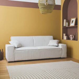 Schlafsofa 3-Sitzer mit cremefarbenem Cordbezug 231x80x96cm Samt Beige sweeek Sofas und Sessel Sofas Schlafsofas