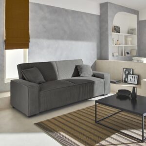 Schlafsofa 3-Sitzer mit dunkelgrauem Cordbezug 231x80x96cm Samt Grau sweeek Sofas und Sessel Sofas Schlafsofas
