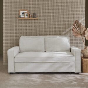 3-Sitzer Schlafsofa mit cremefarbenem Cordbezug 172x88x91cm Samt Beige sweeek Sofas und Sessel Sofas Schlafsofas