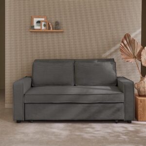 3-Sitzer Schlafsofa mit grauem Cordbezug 172x88x91cm Samt Grau sweeek Sofas und Sessel Sofas Schlafsofas