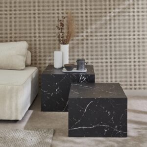 wohnli-moebel-suche-M24003468-1 2er Set Couchtische mit Marmoreffekt in schwarz 58x40x58cm Spanplatte Schwarz sweeek Möbel Wohnzimmermöbel Couchtische