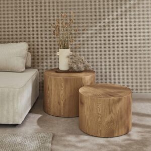 wohnli-moebel-suche-M24003469-1 2er-Set runde Couchtische 58x40x58cm Spanplatte Beige sweeek Möbel Wohnzimmermöbel Couchtische