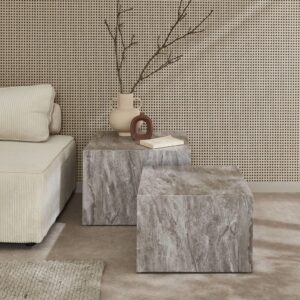 2er Set Couchtische mit Marmoreffekt in grau 58x40x58cm Spanplatte Grau sweeek Möbel Wohnzimmermöbel Couchtische