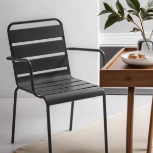 Sessel im industriellen Stil aus Metall Grau 53x83x42cm Stahl Grau Oviala Möbel Esszimmermöbel Stühle