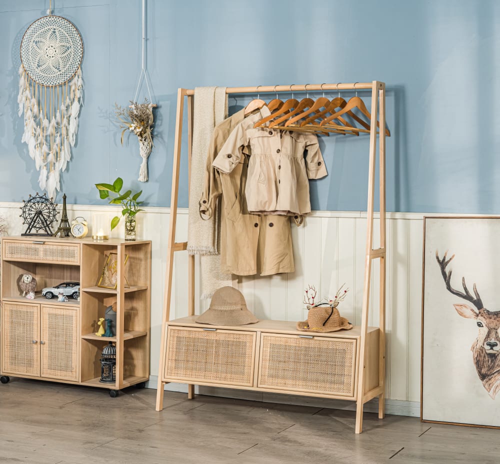 36x165x110cm Rattan Braun Nordlys Möbel Schlafzimmermöbel Kleiderständer