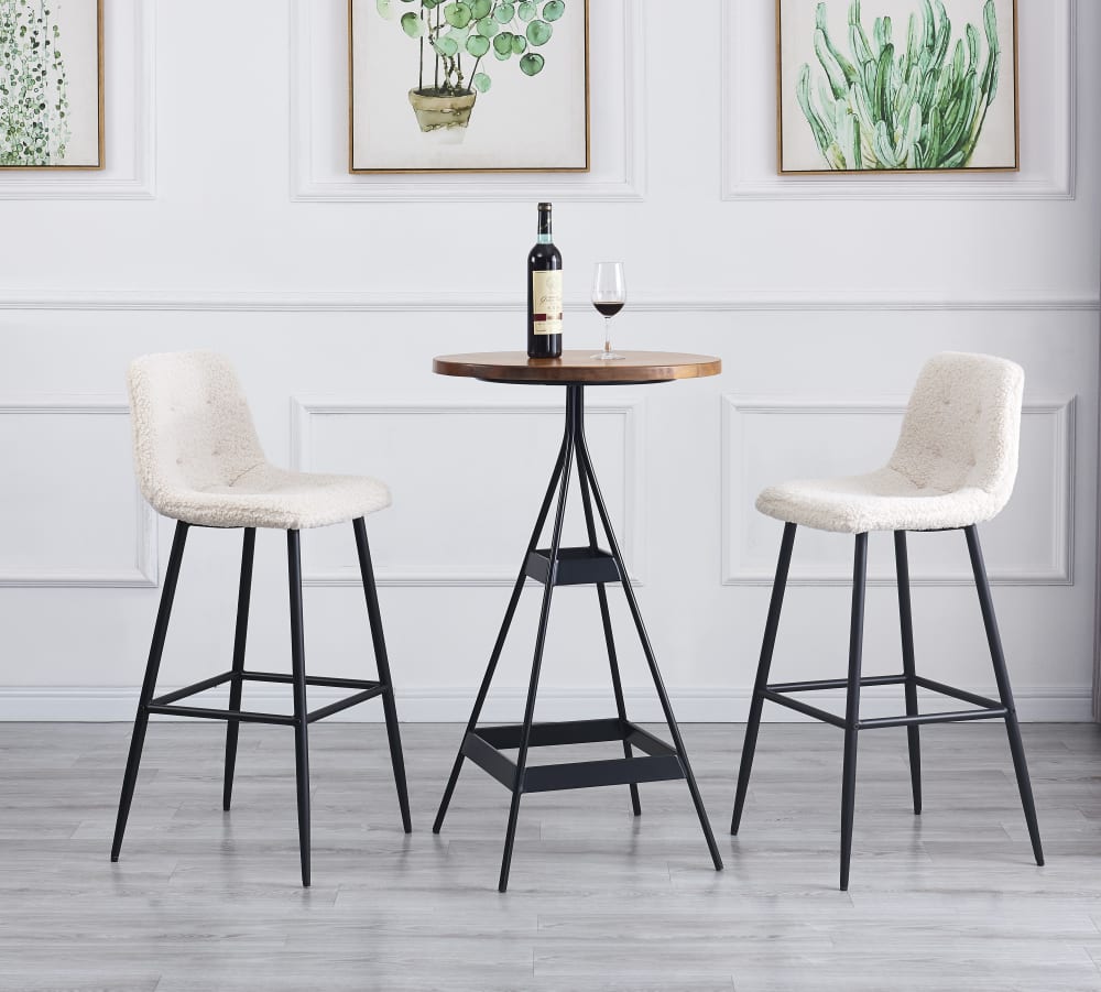 Barhocker (2er Set) aus Metall und Wolle Weiß 47x102x47cm Stoff Weiß Nordlys Möbel Esszimmermöbel Barhocker