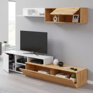 Dmora Wohnwand Miami 220x40x44h cm Braun Eiche Knoten Modular 7 Regale 220x44x40cm Holz Braun Dmora Möbel Wohnzimmermöbel TV-Möbel