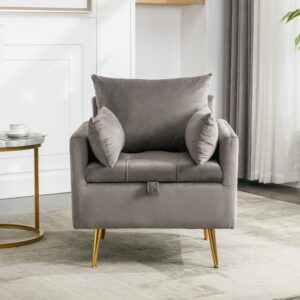 Sessel mit 2 grauen Samtkissen und goldenen Metallbeinen 71x76x71cm Samt Grau Urban Meuble Sofas und Sessel Sessel, Poufs und Fußbänke Sessel