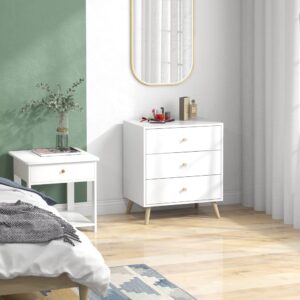 wohnli-moebel-suche-M24006173-1 Commode 3 tiroirs design scandinave piètement bois pin MDF blanc 60x68x40cm Holz Weiß Homcom Möbel Schlafzimmermöbel Kommoden