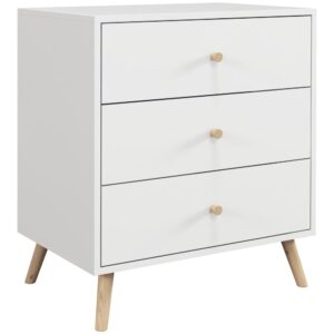 Wohnli Möbelsuche - Commode 3 tiroirs design scandinave piètement bois pin MDF blanc