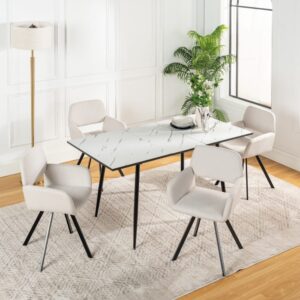 Ausziehbarer Tisch mit weißem Marmoreffekt (120–160 cm) und 4 Stühlen 160x75x80cm Spanplatte Weiß Urban Meuble Möbel Esszimmermöbel Esstische