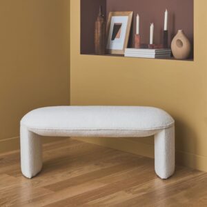 Bank mit Bouclé-Bezug 100x41x44cm Polyester Weiß sweeek Möbel Esszimmermöbel Sitzbank und Holzbank