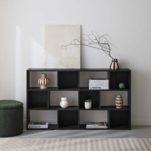 Schwarzes Bücherregal 3 Regale 140x80x23cm Spanplatte Schwarz sweeek Möbel Wohnzimmermöbel Regale