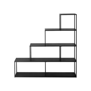 wohnli-moebel-suche-M24010400-1 Bücherregal aus schwarzem Metall mit Treppenlook 160x157x30cm Metall Schwarz sweeek Möbel Wohnzimmermöbel Regale