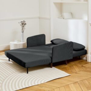 2-Sitzer-Sofa mit Schlaffunktion und dunkelgrauem Cordbezug 130x83x77cm Samt Grau sweeek Sofas und Sessel Sofas Schlafsofas