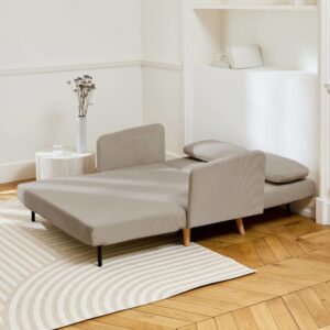 2-Sitzer-Sofa mit Schlaffunktion und beigem Cordbezug 130x83x77cm Samt Beige sweeek Sofas und Sessel Sofas Schlafsofas