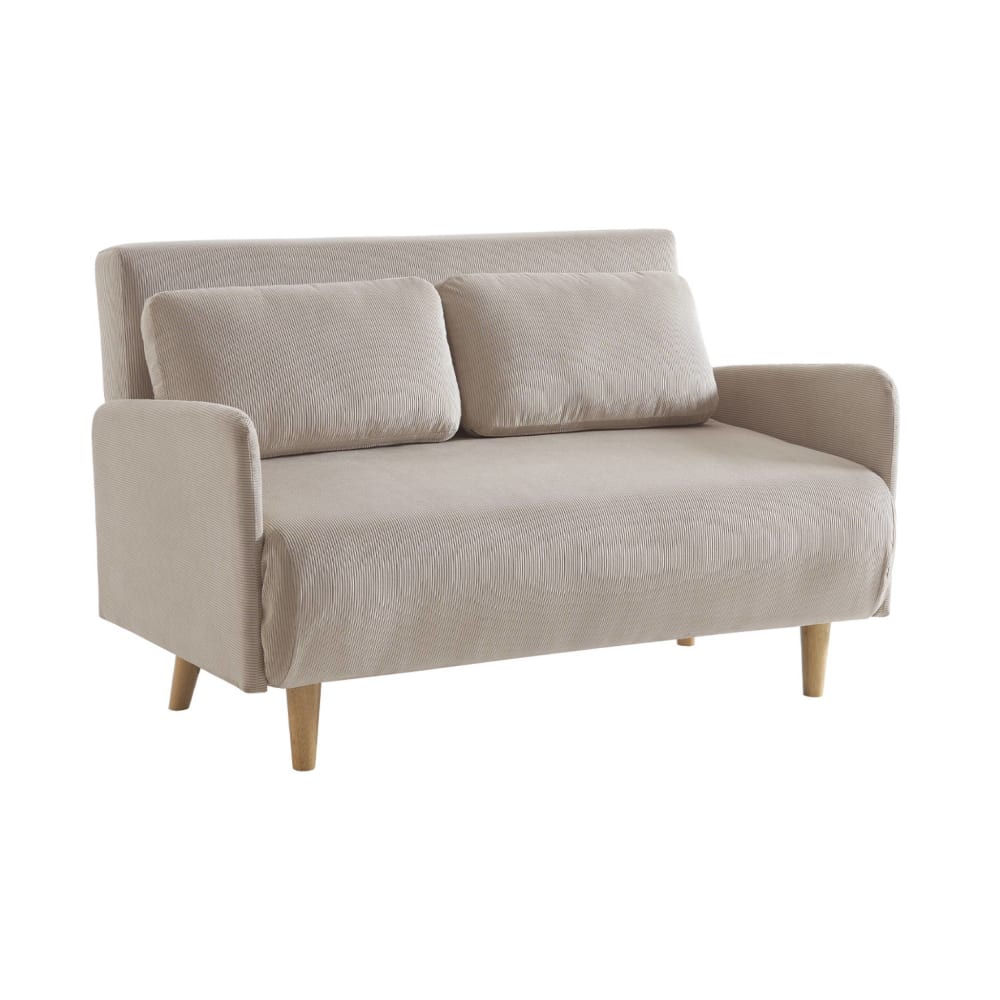 Wohnli Möbelsuche - 2-Sitzer-Sofa mit Schlaffunktion und beigem Cordbezug