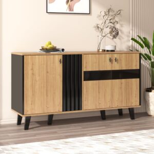 140x41x78cm Spanplatte Schwarz Urban Meuble Möbel Esszimmermöbel Sideboards, Highboards & niedrige Anrichten