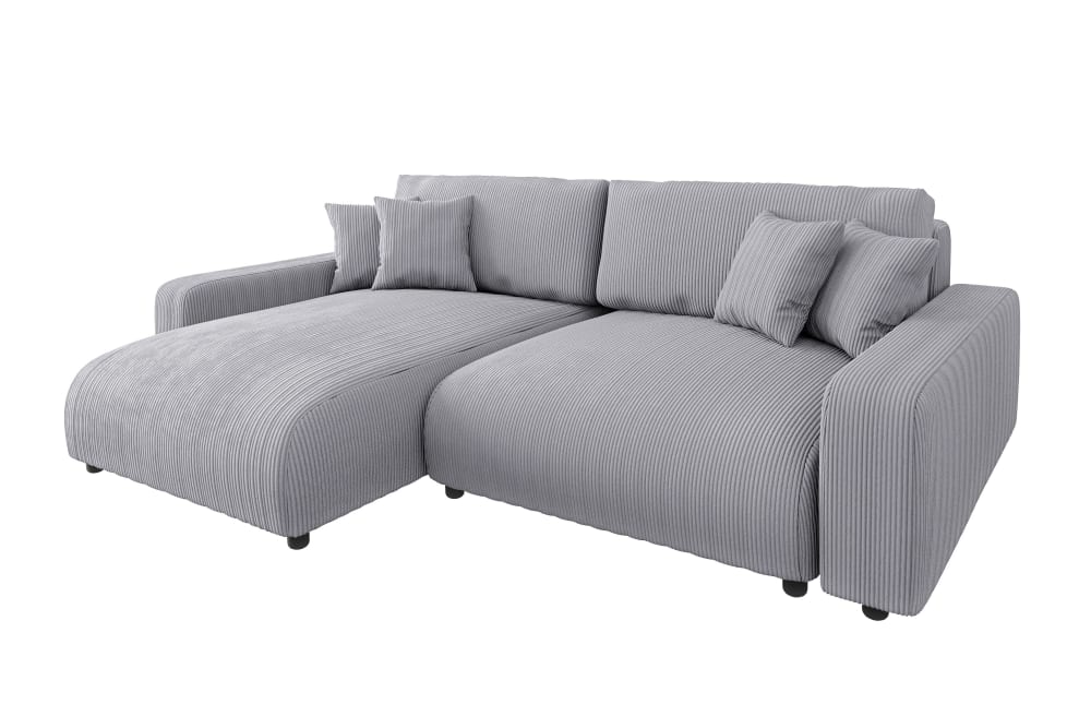 wohnli-moebel-suche-M24011540 Wohnli Möbelsuche - Ecksofa mit Schlaffunktion und Bettkasten in Hellgrau Cord-Stoff