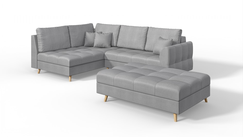 Wohnli Möbelsuche - Skandinavisches Ecksofa mit Hocker aus Mikrofaser-Stoff