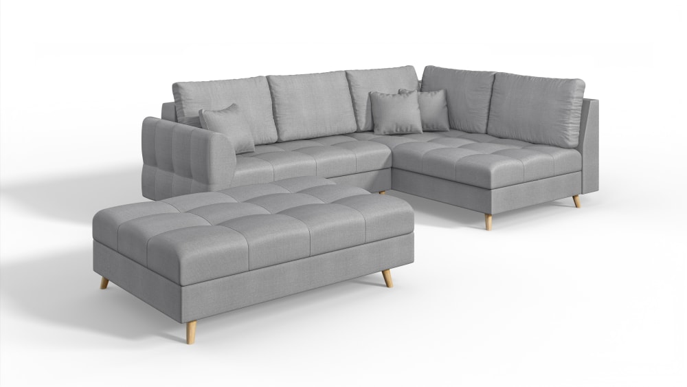 Wohnli Möbelsuche - Skandinavisches Ecksofa mit Hocker aus Mikrofaser-Stoff