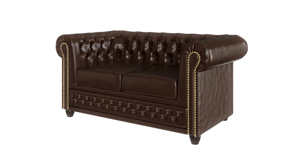 Wohnli Möbelsuche - 2-Sitzer Chesterfield Schlafsofa aus veganem Leder-Bezug