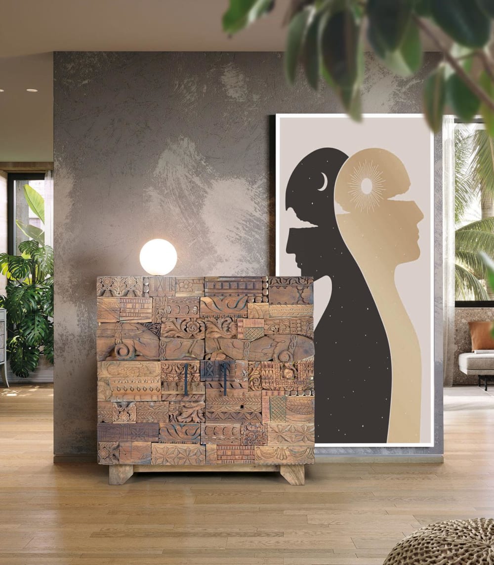 wohnli-moebel-suche-M24013128-1 Sideboard aus recyceltem Mangoholz 90x90x50cm Holz Braun GINER Y COLOMER Möbel Esszimmermöbel Sideboards, Highboards & niedrige Anrichten
