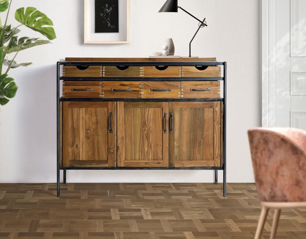 wohnli-moebel-suche-M24013133-1 Sideboard aus Teak- und Mangoholz und Metall 140x110x40cm Holz Braun GINER Y COLOMER Möbel Esszimmermöbel Sideboards, Highboards & niedrige Anrichten